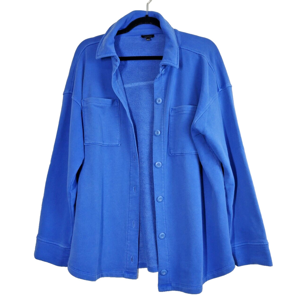 Talbots Womens Large Top SHACKET‎ Blue Button Front Terry Sweatshirt Material